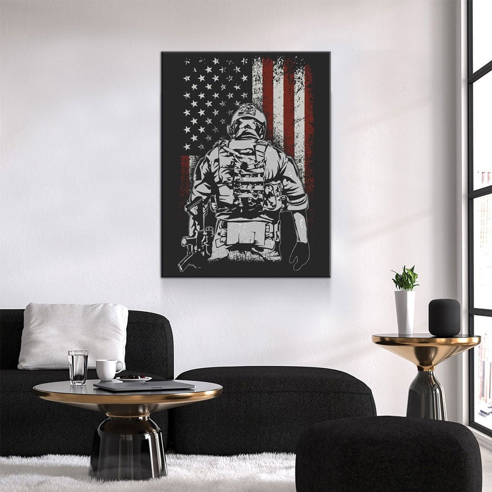 American Soldier Canvas Wall Art, Military Decor Print
