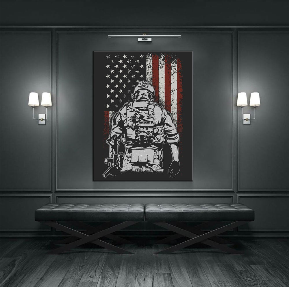 American Soldier Canvas Wall Art, Military Decor Print