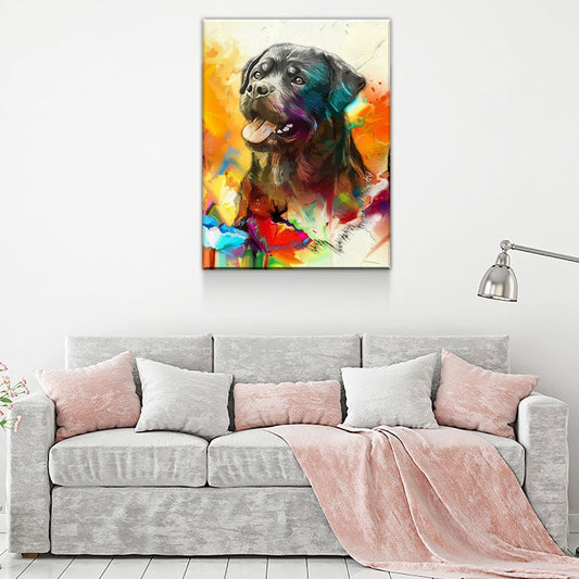 Abstract Rottweiler Canvas Wall Art, Dog Portrait Print