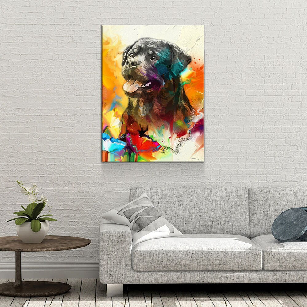 Abstract Rottweiler Canvas Wall Art, Dog Portrait Print