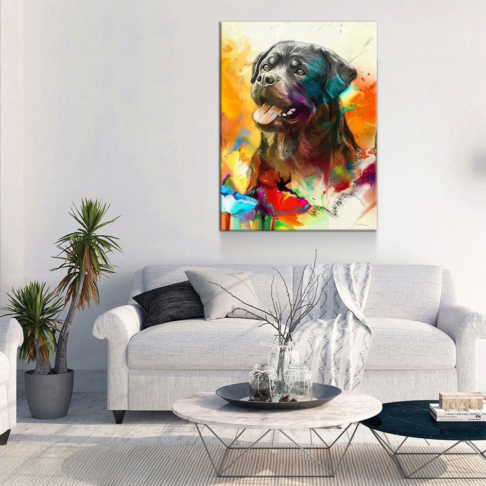 Abstract Rottweiler Canvas Wall Art, Dog Portrait Print