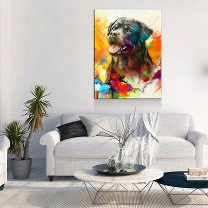 Abstract Rottweiler Canvas Wall Art, Dog Portrait Print