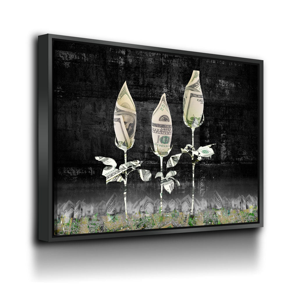 Money roses abstract canvas wall art print