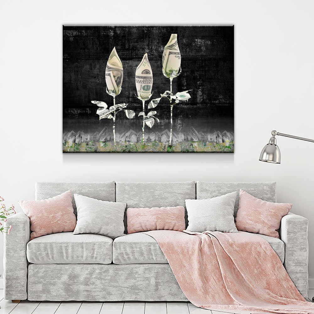 Money Roses Canvas Wall Art