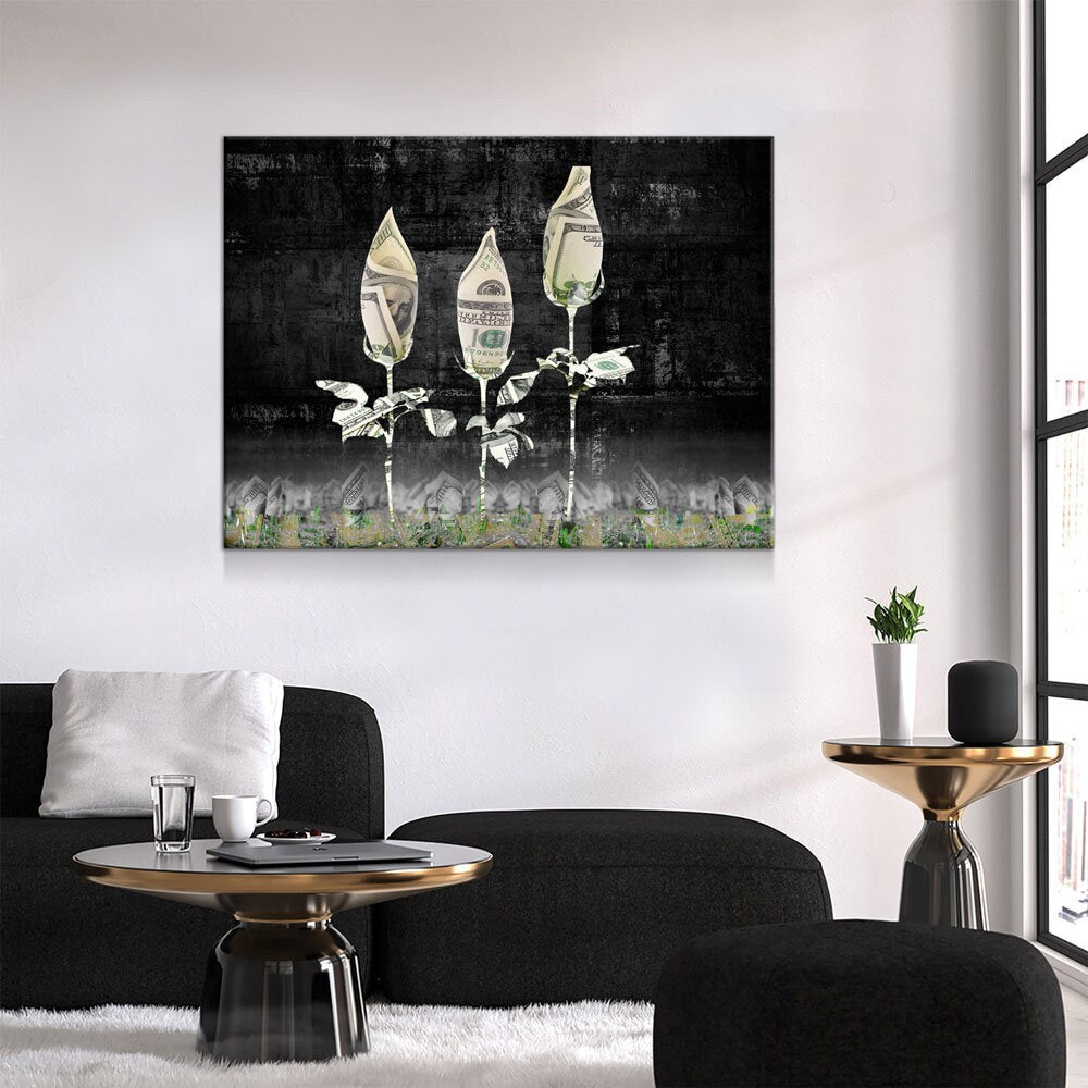 Money Roses Canvas Wall Art