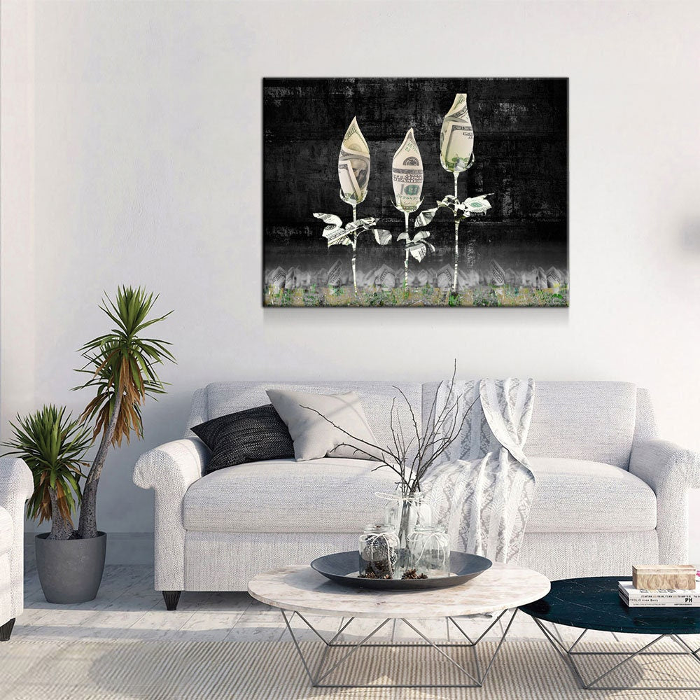 Money Roses Canvas Wall Art