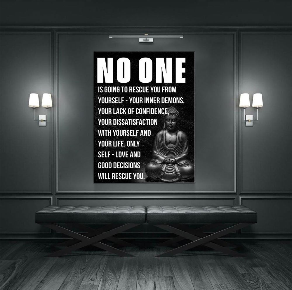 No One Is Going To Rescue You Canvas Wall Art, Buddha Quote