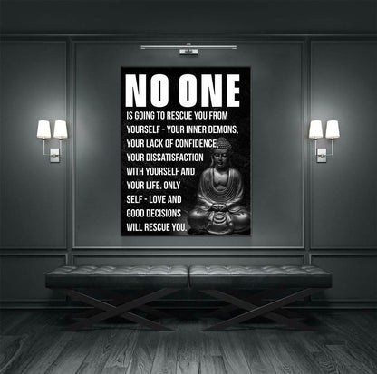 No One Is Going To Rescue You Canvas Wall Art, Buddha Quote