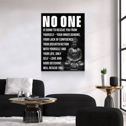No One Is Going To Rescue You Canvas Wall Art, Buddha Quote