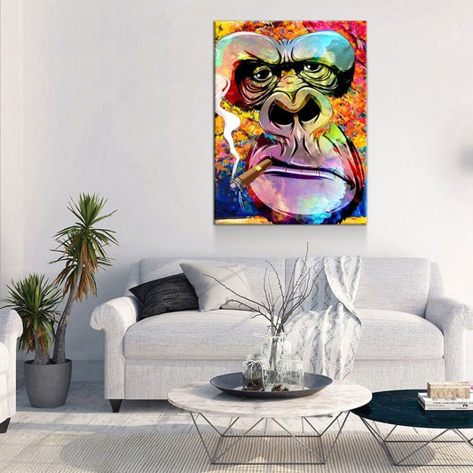 Abstract Gorilla Smoking Cigar Canvas Wall Art