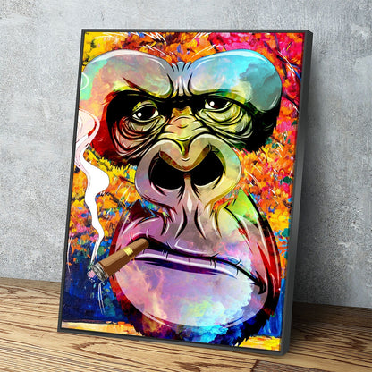 Abstract gorilla smoking cigar canvas wall art for den or office