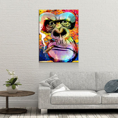 Abstract Gorilla Smoking Cigar Canvas Wall Art