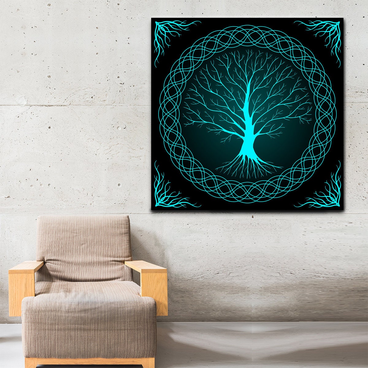 Blue Tree Of Life square boho canvas wall art