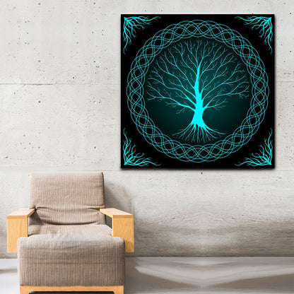 Blue Tree Of Life square boho canvas wall art