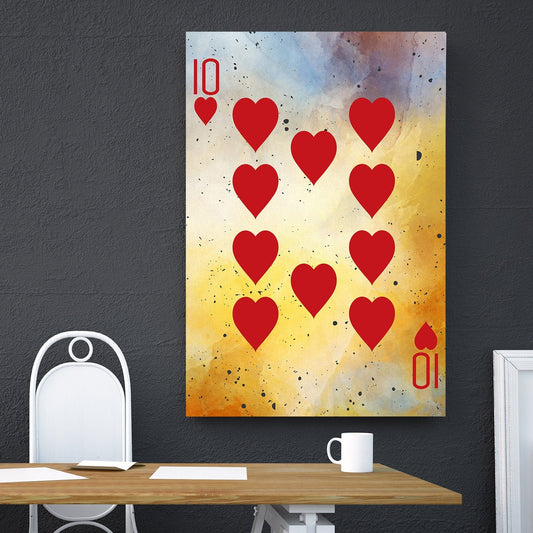 Vintage 10 of Hearts playing card canvas print for poker room wall decor