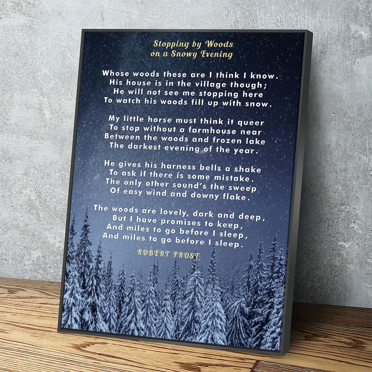 Robert Frost Stopping By Woods On A Snowy Evening poem canvas print