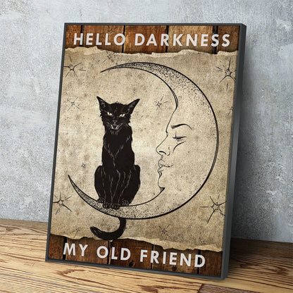 Hello Darkness Wiccan black cat moon canvas wall art