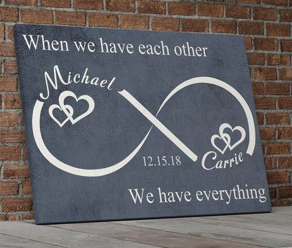 Personalized infinity love canvas wall art for couples