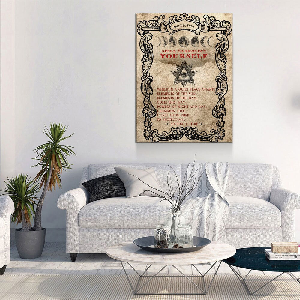 Spell To Protect Canvas Wall Art, Wiccan Protection Print