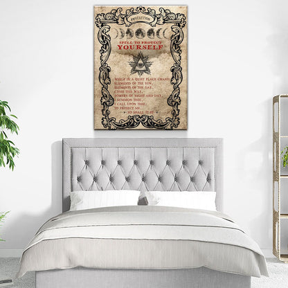 Spell To Protect Canvas Wall Art, Wiccan Protection Print
