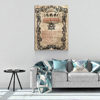 Spell To Protect Canvas Wall Art, Wiccan Protection Print