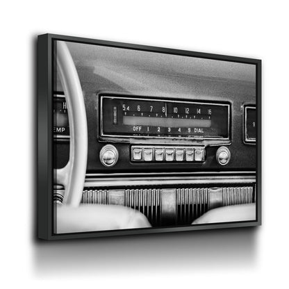 Retro car radio vintage black and white canvas wall art