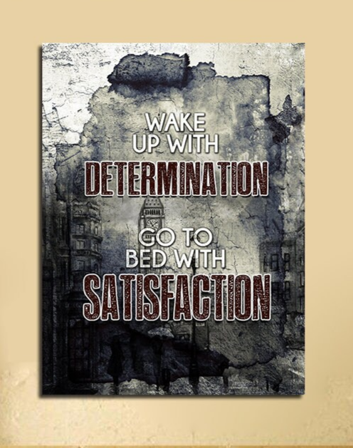 Wake Up With Determination motivational canvas wall art quote for office or gym decor