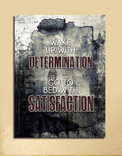 Wake Up With Determination motivational canvas wall art quote for office or gym decor