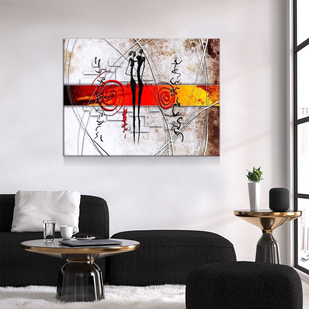 African Couple Canvas Wall Art, Ethnic Retro Portrait