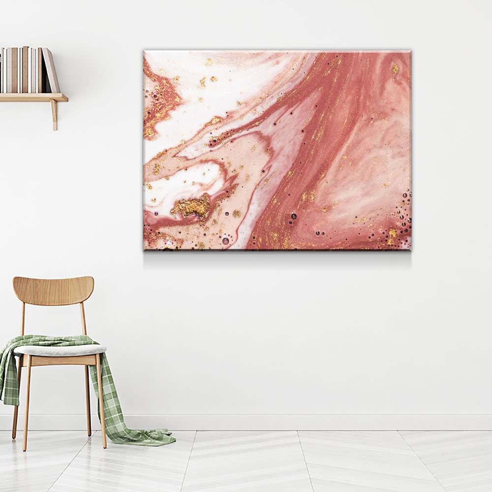 Rose Gold Marble canvas wall art in a modern bedroom