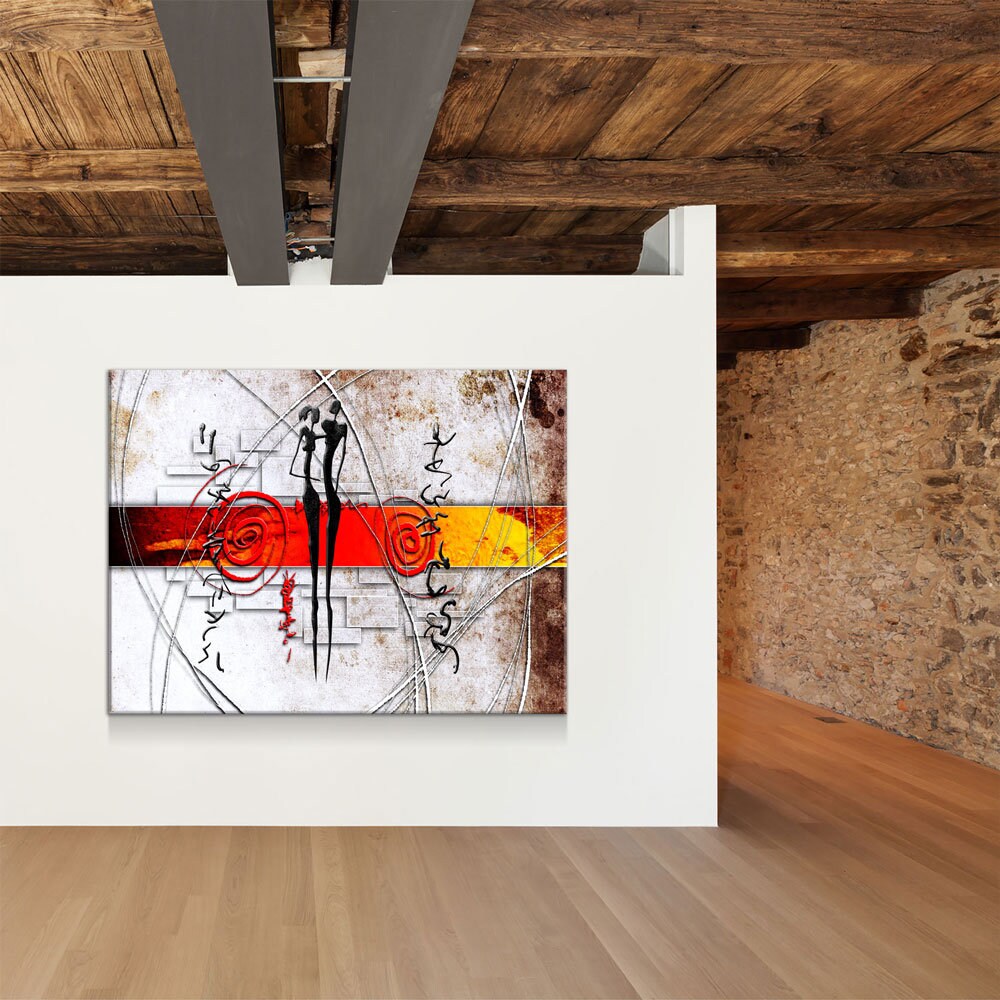 African Couple Canvas Wall Art, Ethnic Retro Portrait