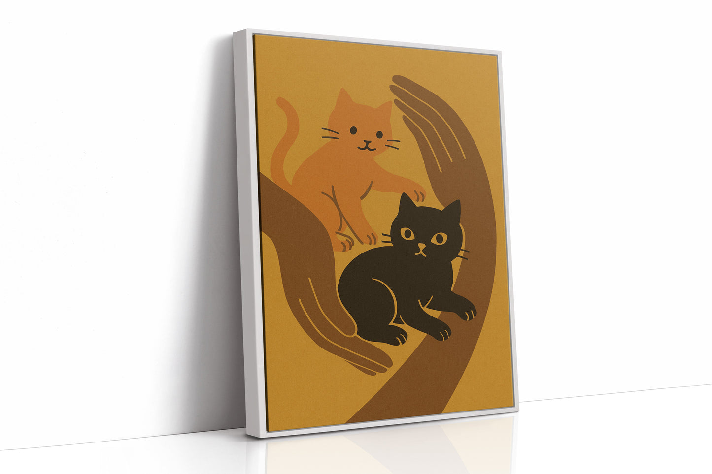 Two Cats Embrace Minimalist Cat Wall Art Print