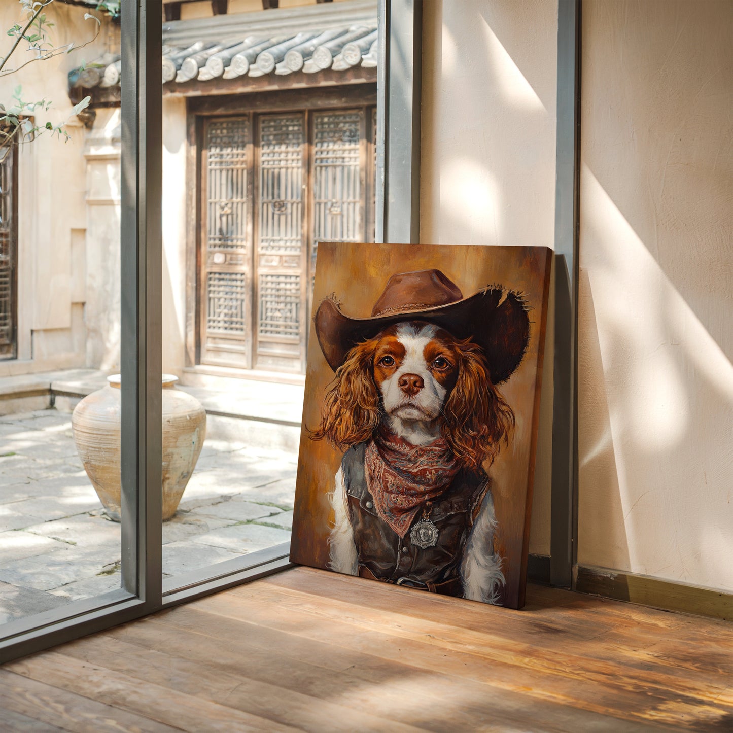 Western Cavalier Cowgirl Dog Art Print