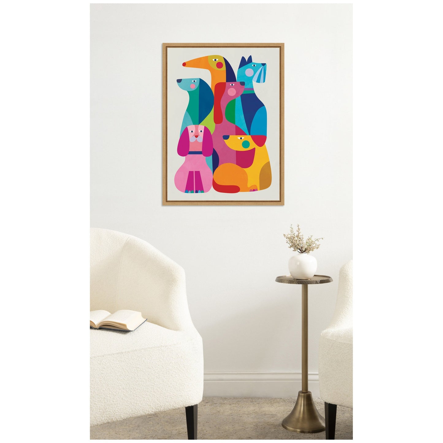 Modern Abstract Dogs Framed Canvas Wall Art