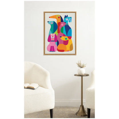Modern Abstract Dogs Framed Canvas Wall Art