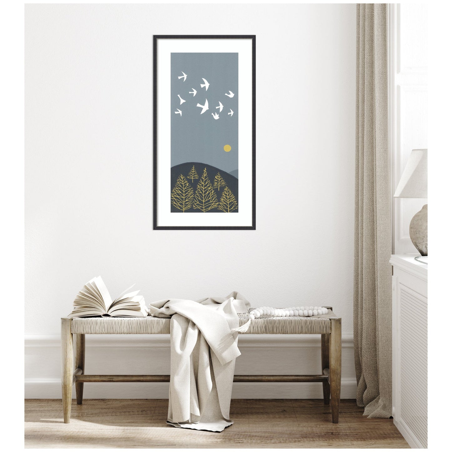 Hilltop Flight Linocut Bird Framed Wall Art Print
