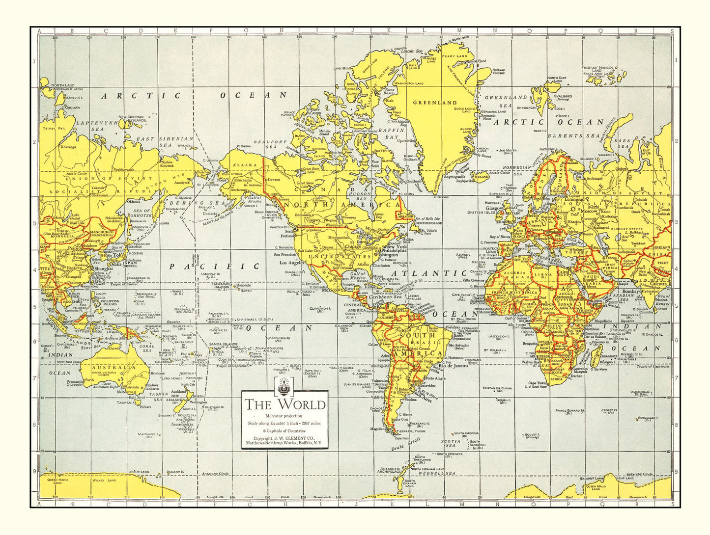 Vintage World Map, 1943