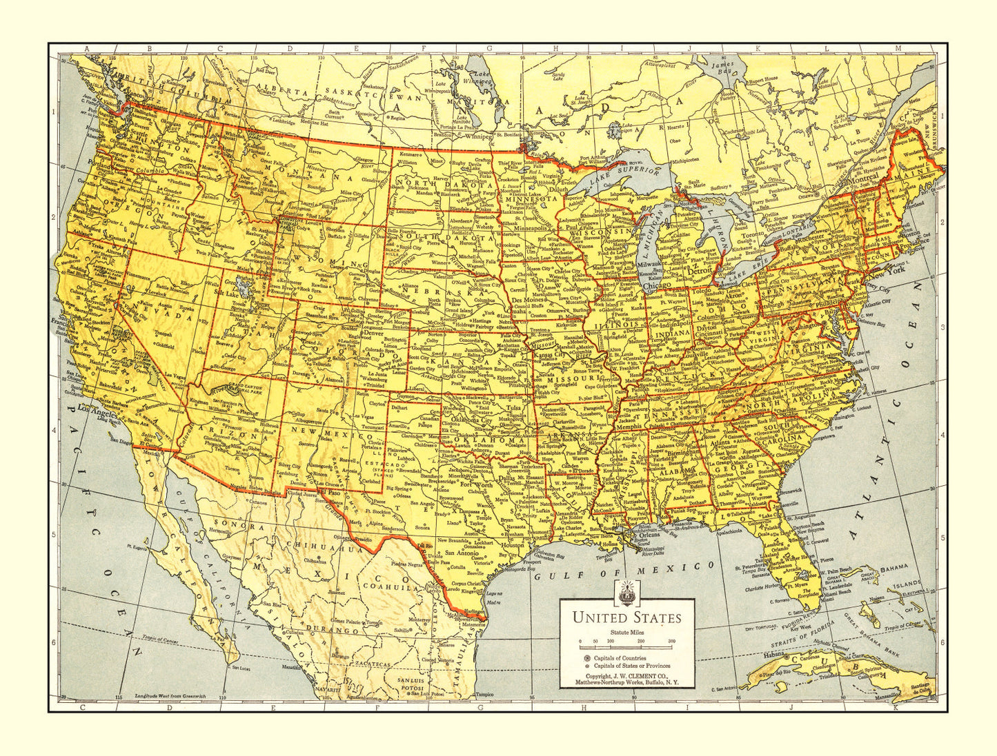 Vintage Map of the United States, 1943