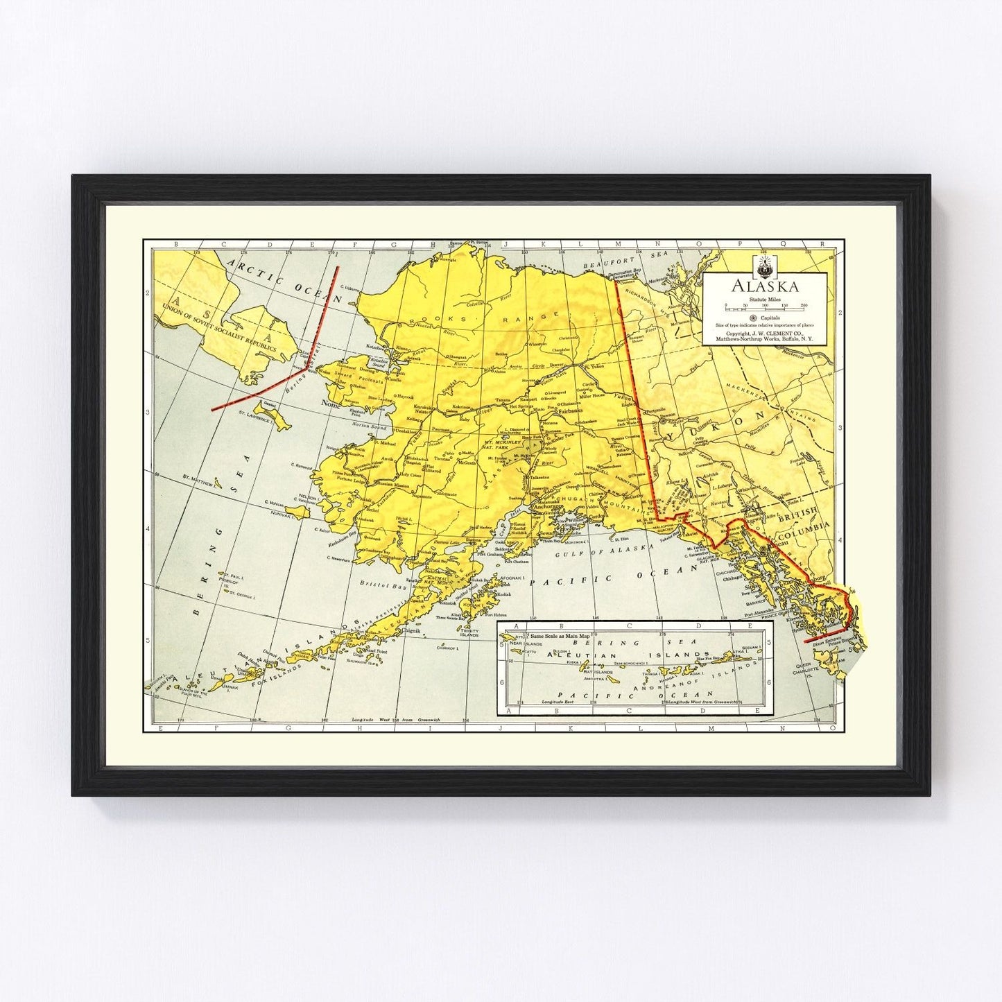 Vintage map of Alaska, 1943 - WWII era restored print