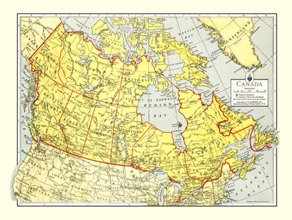 Vintage Map of Canada, 1943 Wall Art