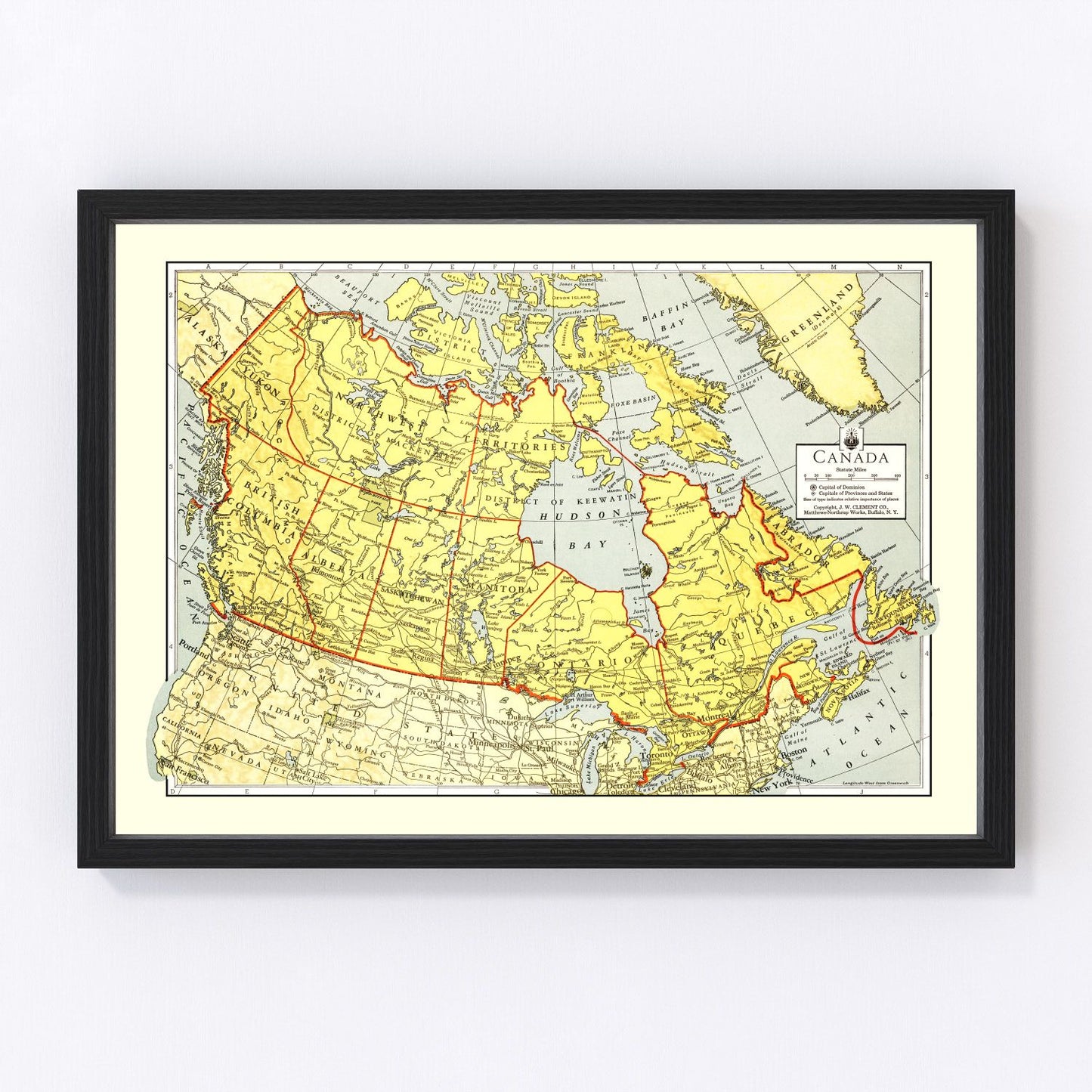 Vintage map of Canada, 1943, digitally restored antique cartographic print