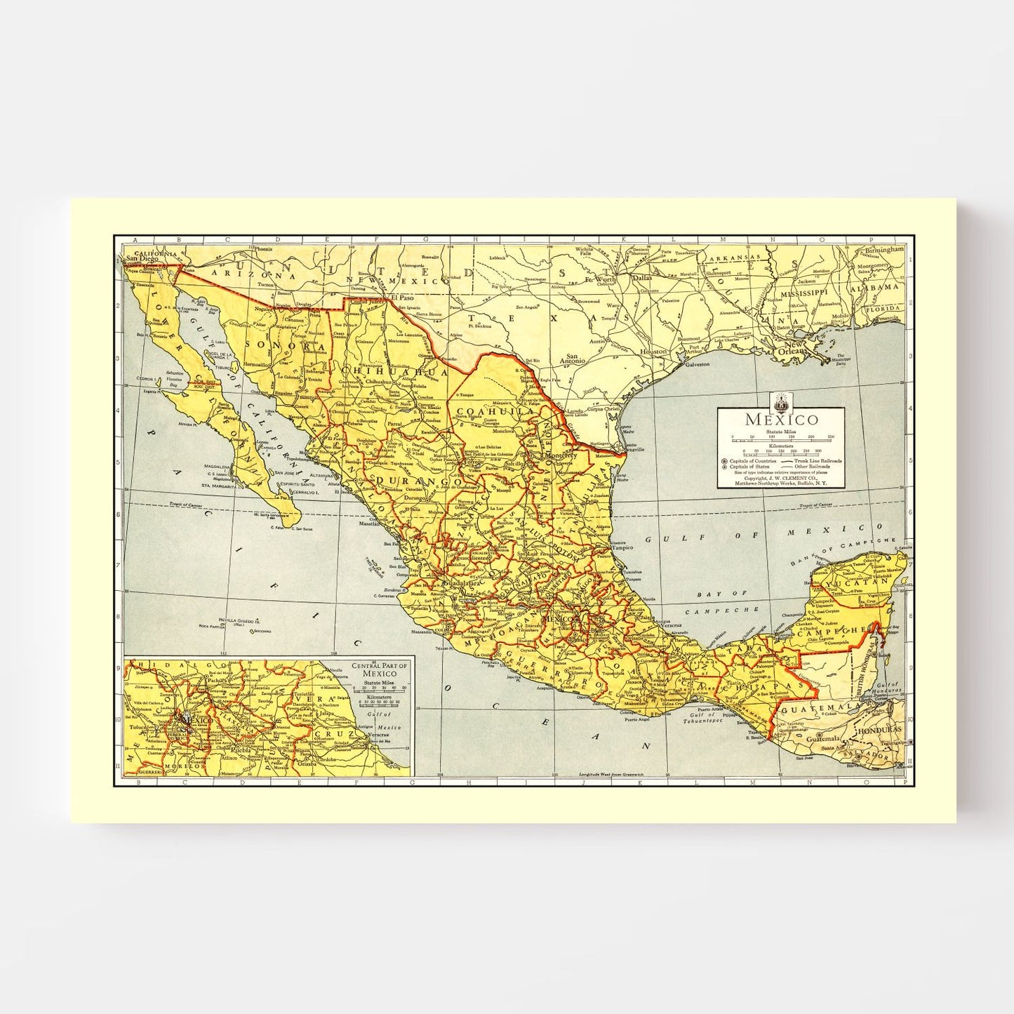 Vintage Map of Mexico, 1943