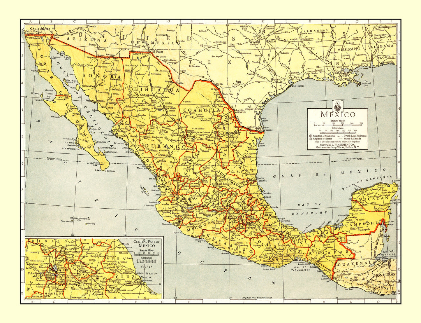 Vintage Map of Mexico, 1943