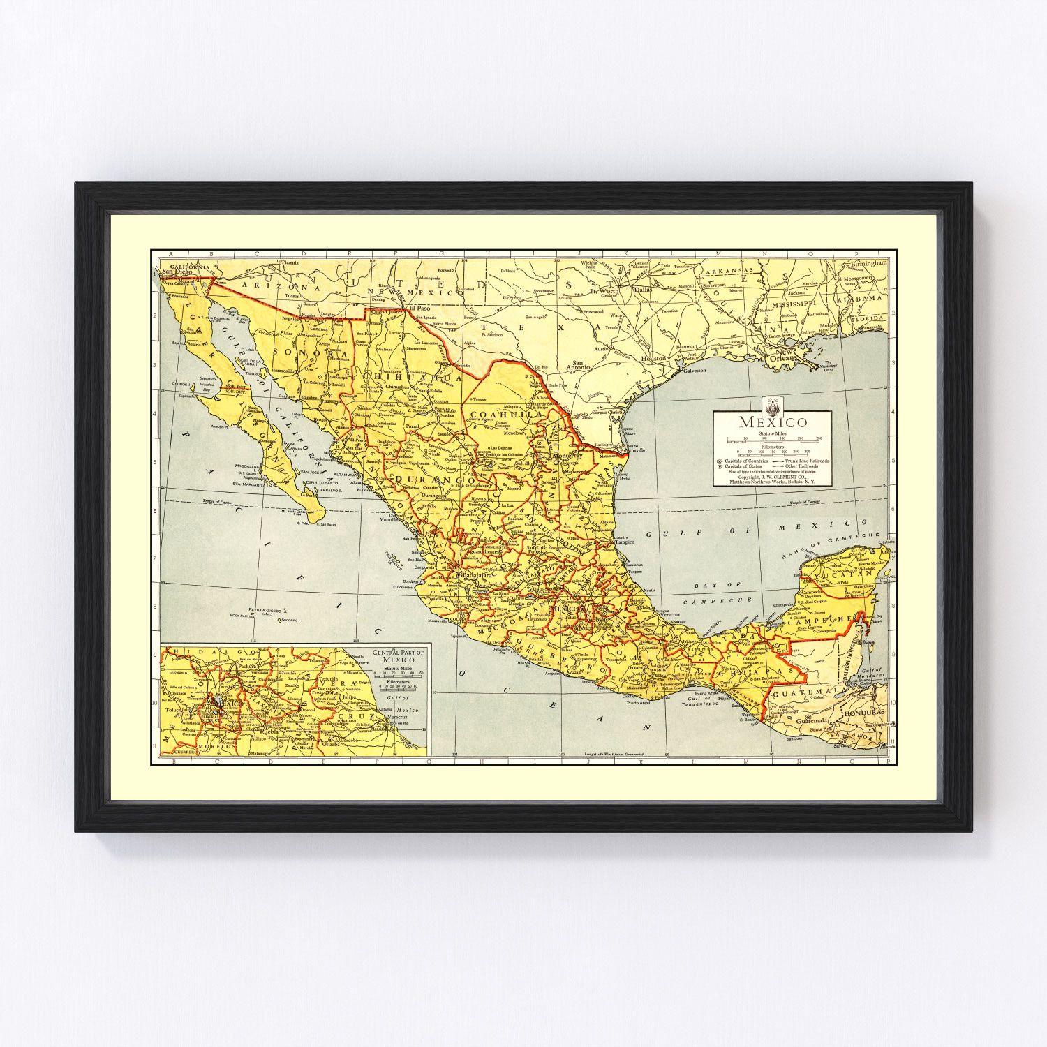 vintage map of Mexico, 1943