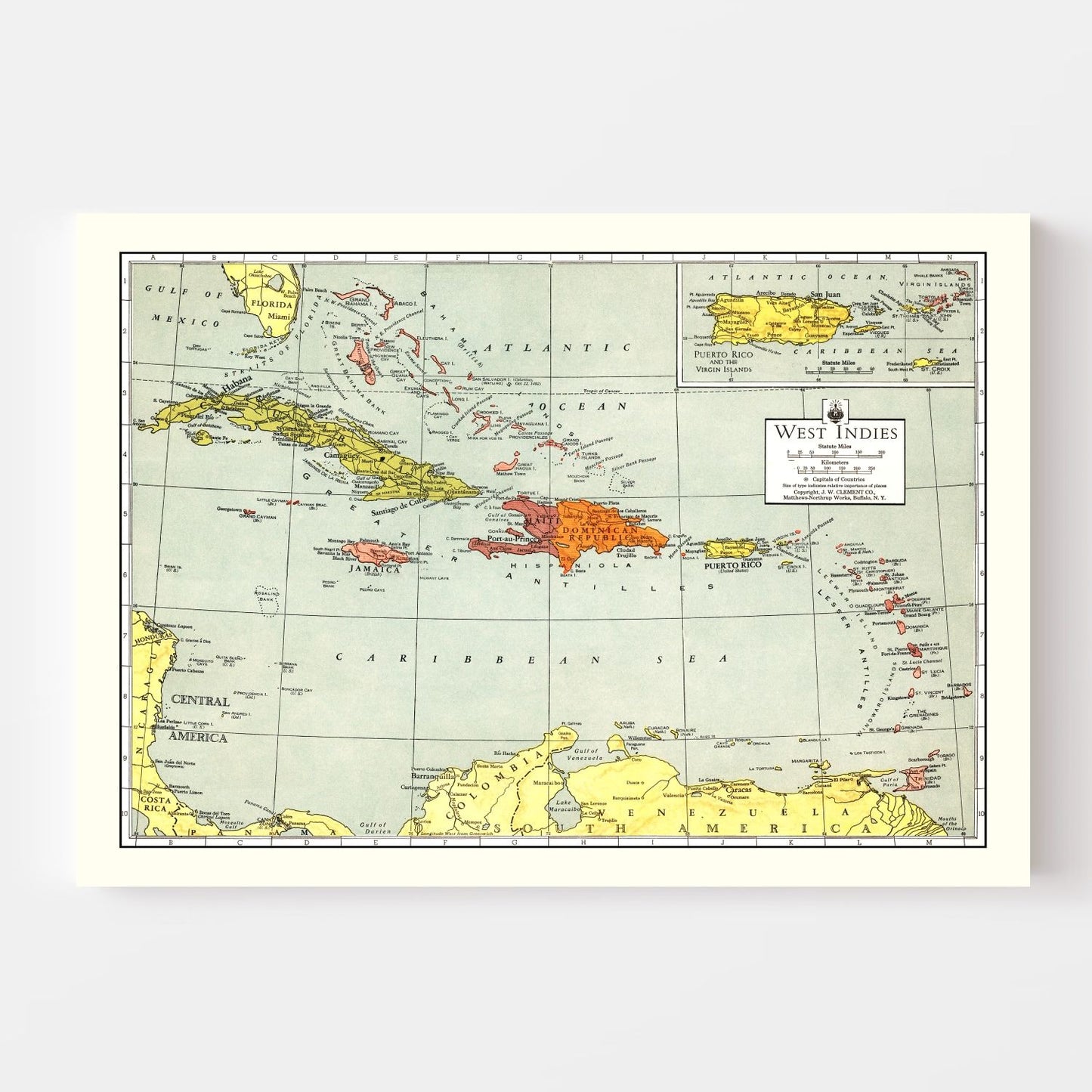 Vintage Map of the Caribbean Sea, 1943