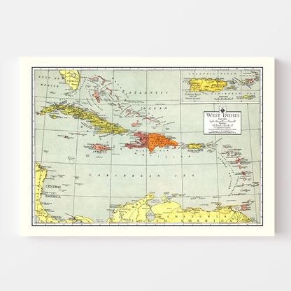 Vintage Map of the Caribbean Sea, 1943