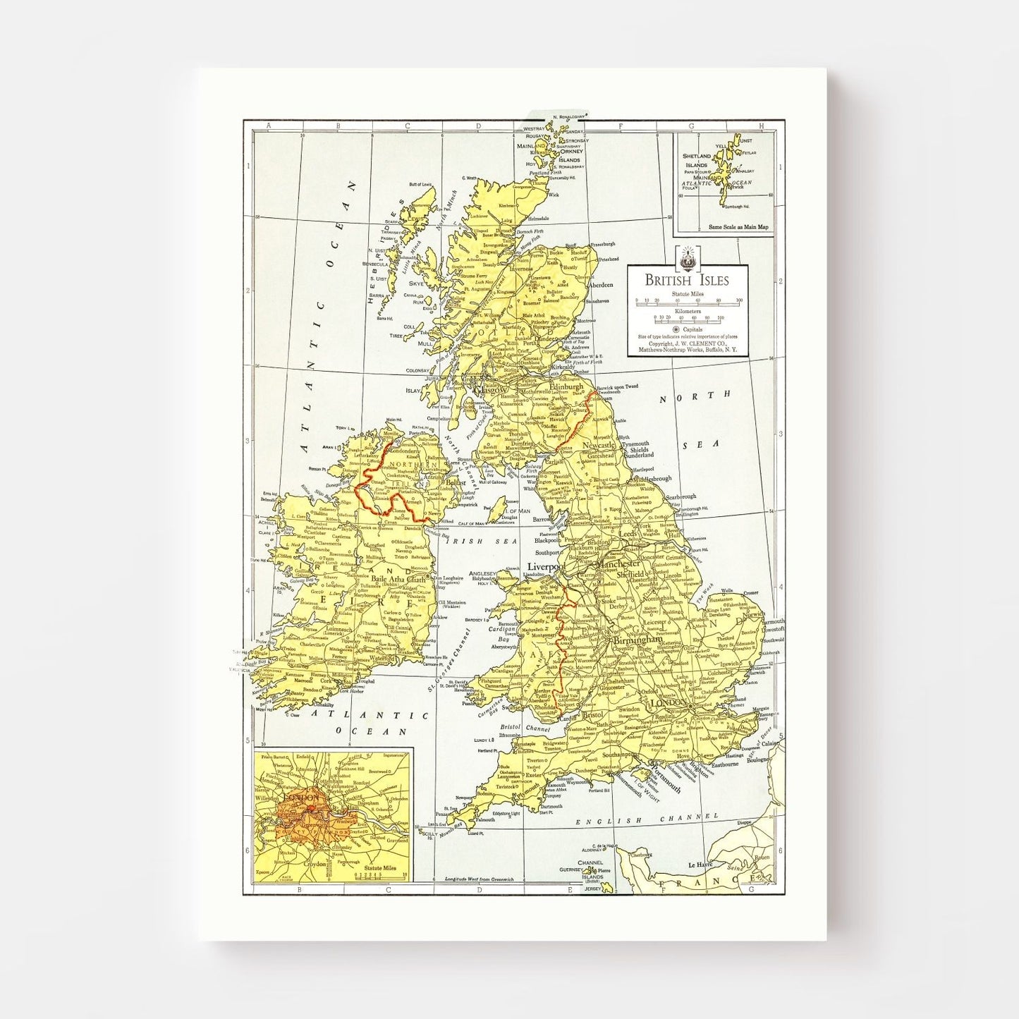 Vintage Map of the British Isles, 1943
