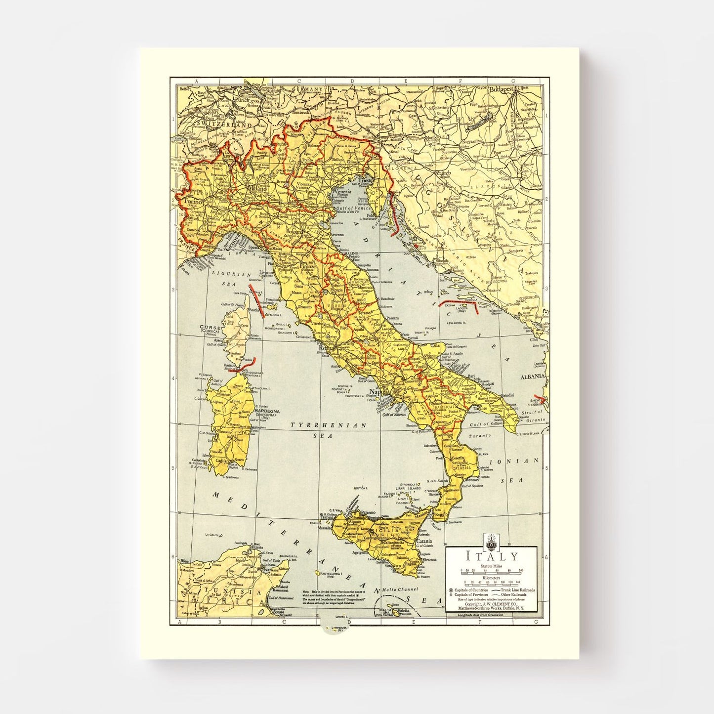 Vintage Map of Italy, 1943
