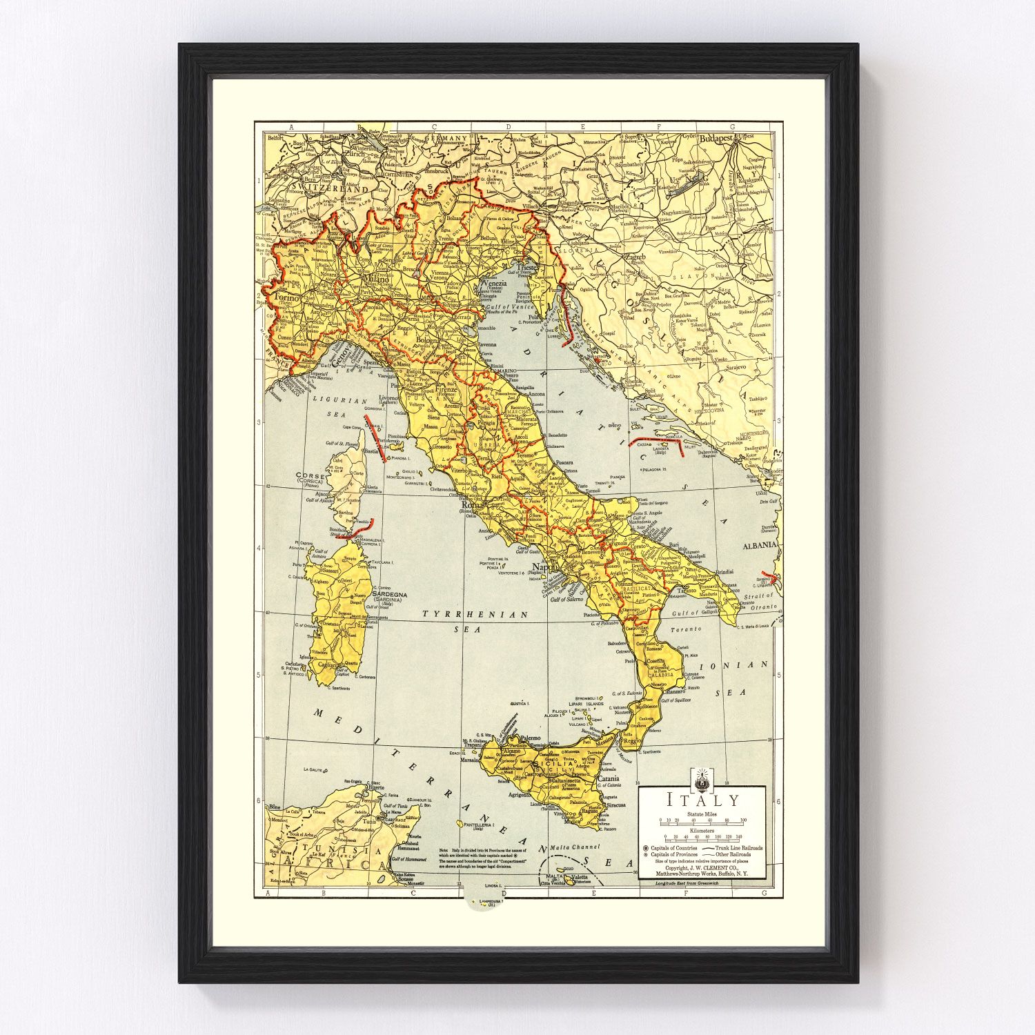 Vintage map of Italy, 1943