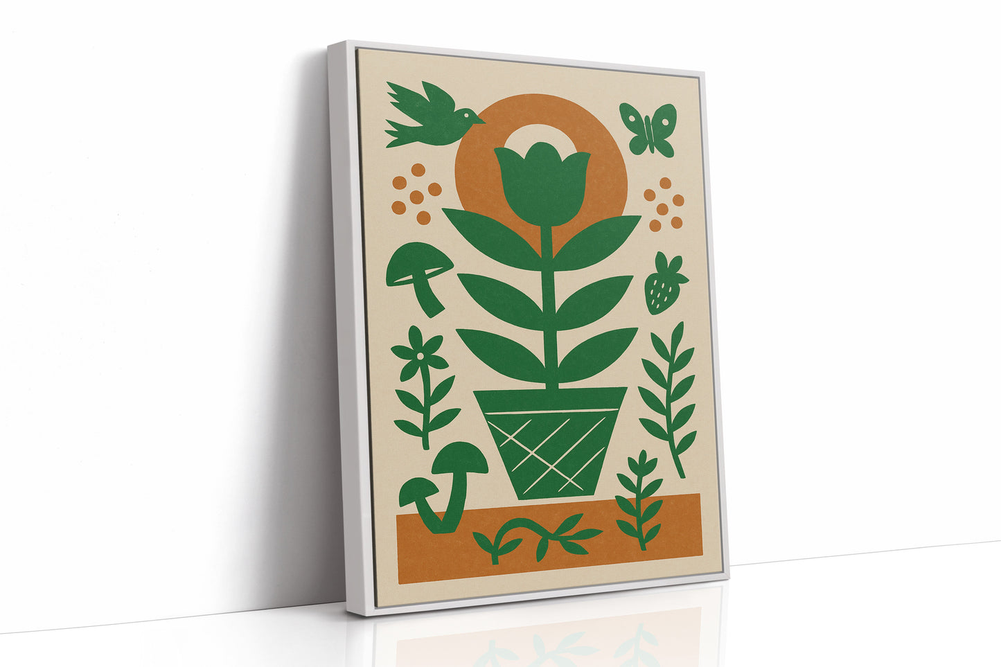 Folk Garden Wall Art - Bird, Butterfly and Tulip Print